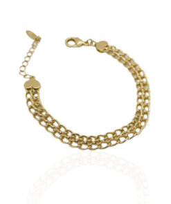 Rodyum Kaplama Kalp Detaylı Çift Sıralı Zincir Bileklik