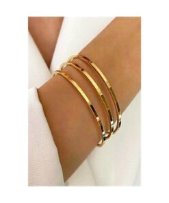 3 Lü Çelik Gold Altın Kaplama Ajda Bilezik Seti 22 Cm 65 Mm