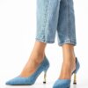 Kadın Topuklu Ayakkabı Kot Mavi Stiletto Konforlu Günlük Ve Özel Günler Için Rugan Vegan Deri