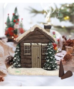 Kar Efektli Ev Şeklindeki Yılbaşı Temalı El Boyaması Tütsülük