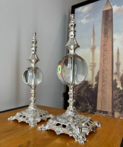 Billur Serisi 2'li Kristal Biblo Seti: Cam Küreler, Şık Krom Dekor Obje