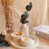 Dekoratif Tepside 5 Li Set Çizgili Vazo, Vanilya Koku Ahşap Fitil Mum, Tealight Mumluk, Oda Koku