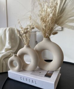 Üçlü Halka Vazo Minimalist Şık Beyaz Vazo