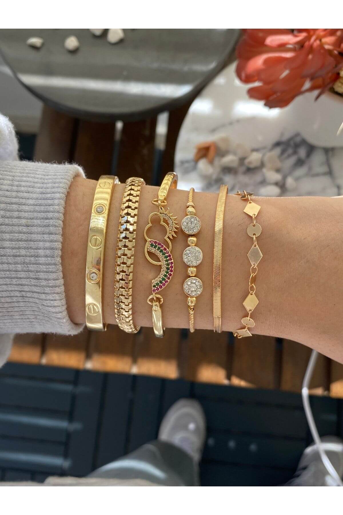 Kadın Altın Kaplama Bileklik 5 Li Set