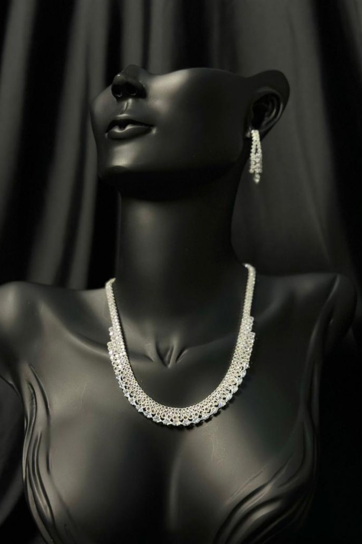 Cleopatra Model Zirkon Taşlı Abiye Kolye Küpe Seti Gelin Nişan Takı Seti