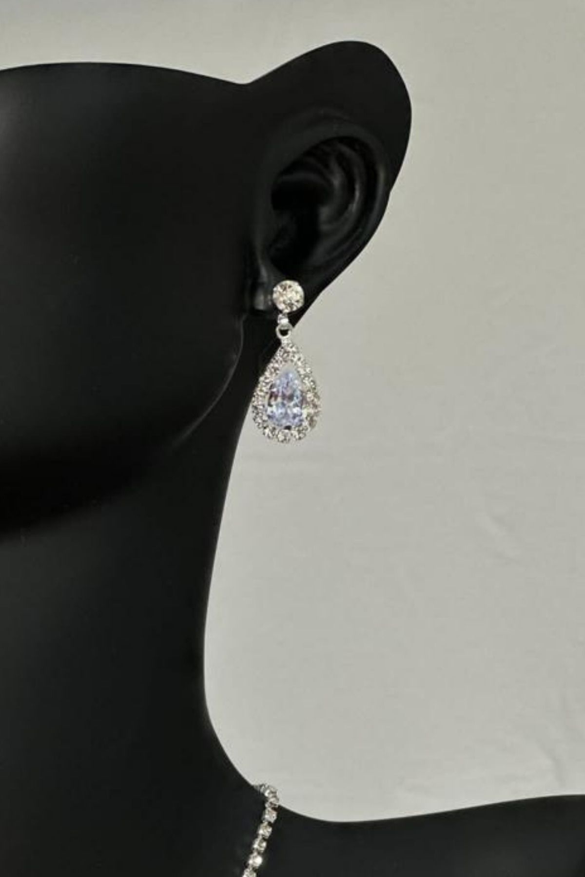 Damla Model Zirkon Taşlı Abiye Kolye Küpe Seti Gelin Nişan Takı Seti