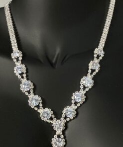 Flower Model Zirkon Taşlı Abiye Kolye Küpe Seti Gelin Nişan Takı Seti