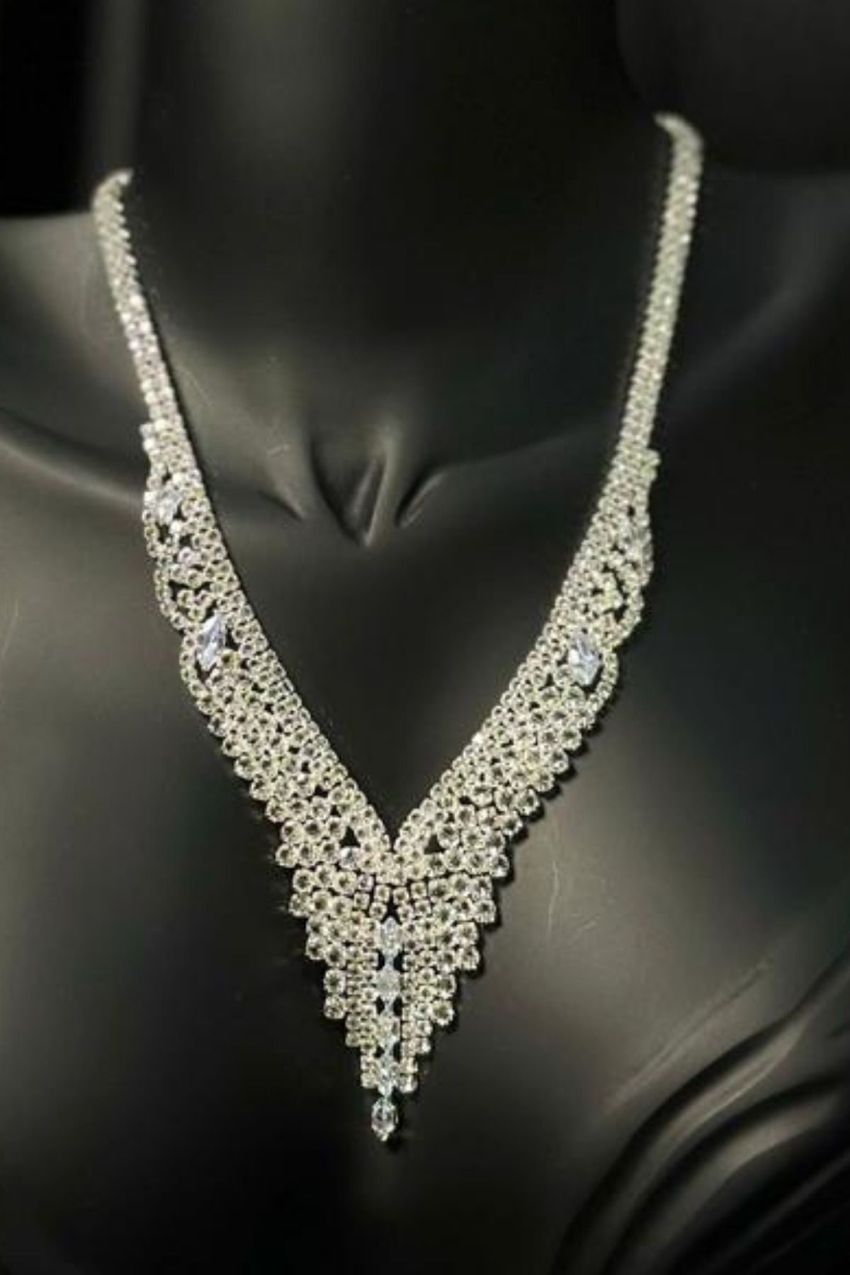 Juliet Model Zirkon Taşlı Abiye Kolye Küpe Seti Gelin Nişan Takı Seti