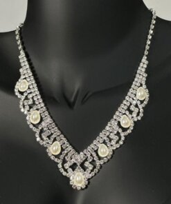 Pearl Model Zirkon Taşlı Abiye Kolye Küpe Seti Gelin Nişan Takı Seti