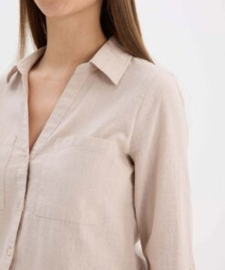 Regular Fit Basic Düz Keten Karışımlı Uzun Kollu Gömlek