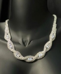 Sarmal Model Zirkon Taşlı Abiye Kolye Küpe Seti Gelin Nişan Takı Seti