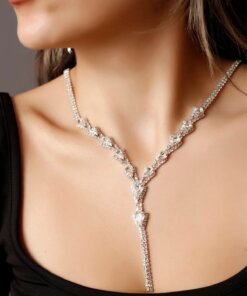 Silver Damla Taşlı Su Yolu Kolye Küpe ve Bileklik Üçlü Set Davet Düğün Nişan Abiye