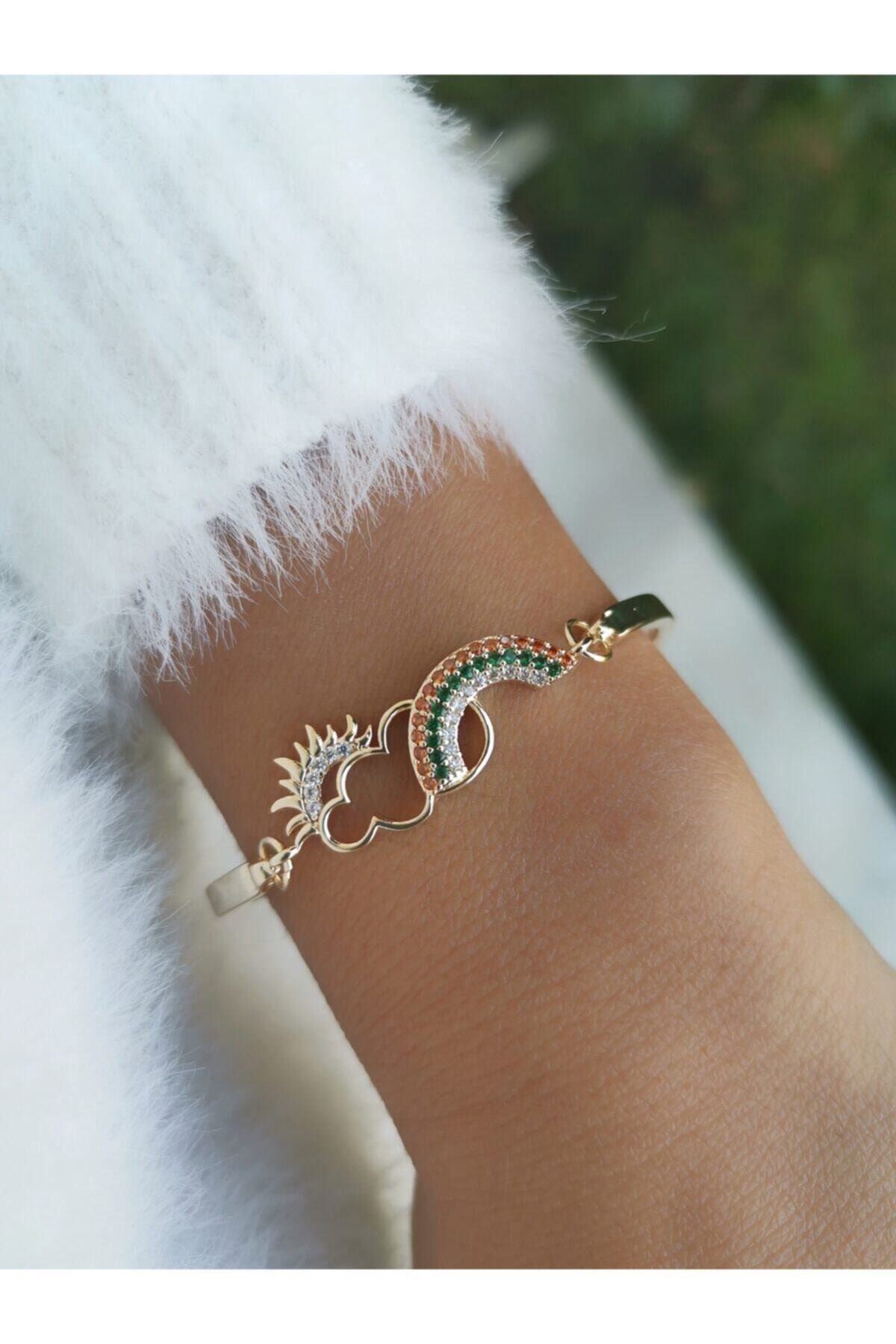 Zirkon Taşlı Gökkuşağı Bulut Güneş Bileklik