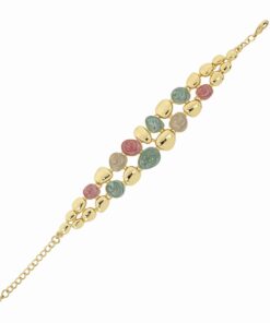 Pastel Taş Detaylı Gold Zincir Kadın Bileklik
