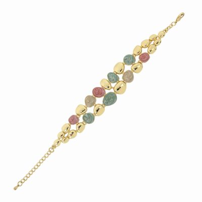 Pastel Taş Detaylı Gold Zincir Kadın Bileklik